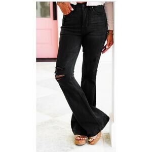 Judy Blue Black High Waist Flare Leg Distressed Jeans Sz 14w